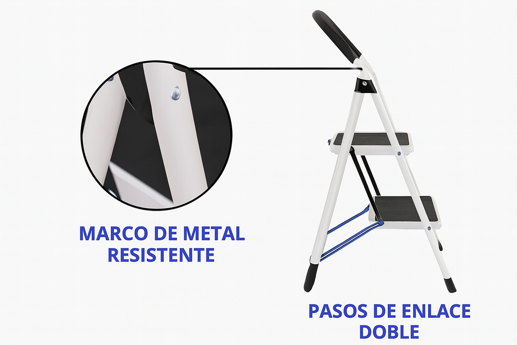 Escalera Plegable De Acero 2 Peldaños Antideslizantes,Doméstica de 2 Peldaños con Mango Acolchado