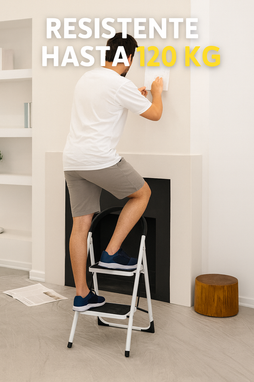 Escalera Plegable De Acero 2 Peldaños Antideslizantes,Doméstica de 2 Peldaños con Mango Acolchado