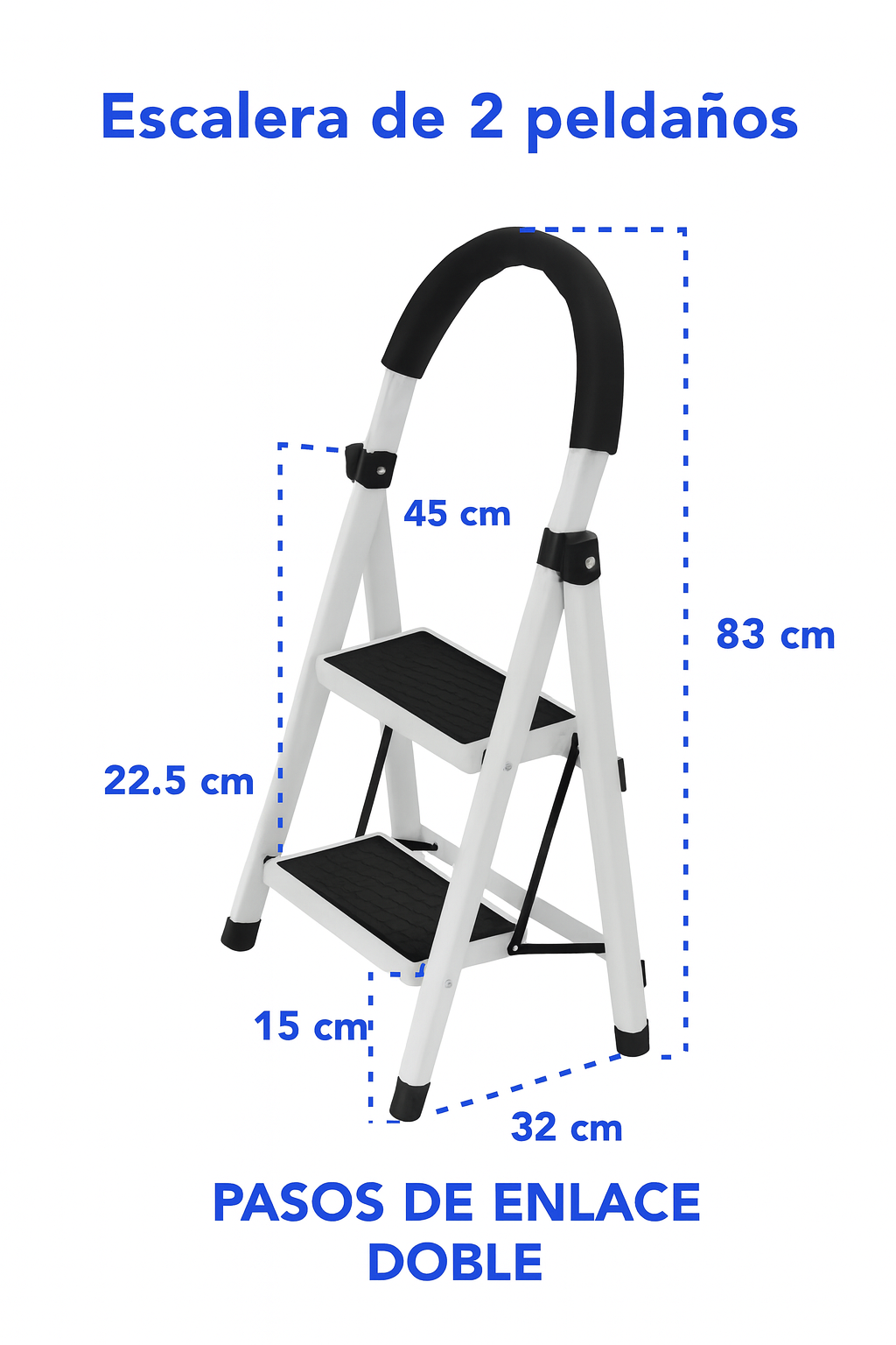 Escalera Plegable De Acero 2 Peldaños Antideslizantes,Doméstica de 2 Peldaños con Mango Acolchado