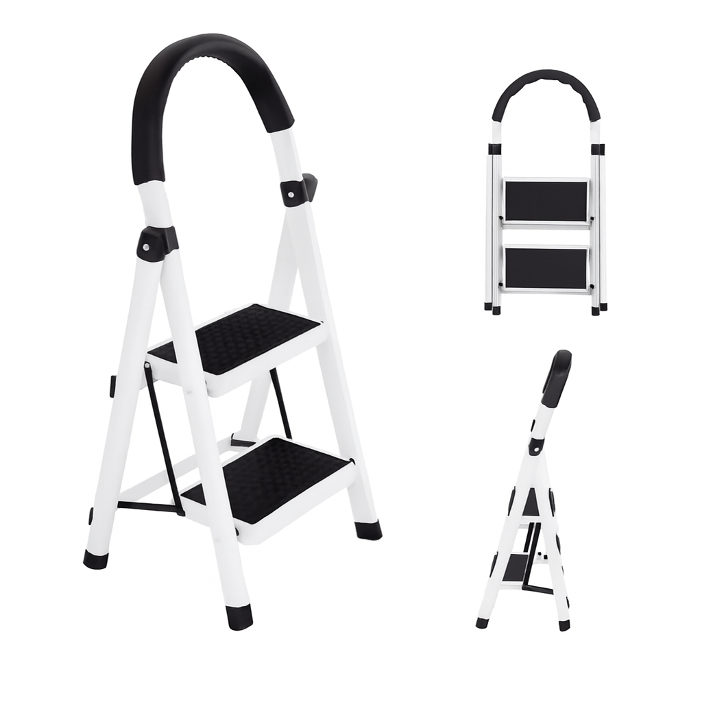 Escalera Plegable De Acero 2 Peldaños Antideslizantes,Doméstica de 2 Peldaños con Mango Acolchado